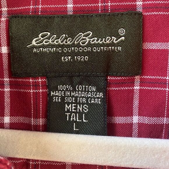 Eddie Bauer Red Plaid 100% Cotton Button Down Shirt Size Large Tall - Picture 3 of 4